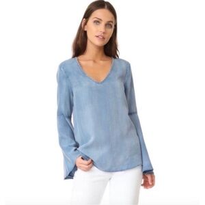 SCOTCH & Soda lea Filles Bell Sleeve Soft Lyocell Blue Long Sleeve Tunic Top S/M